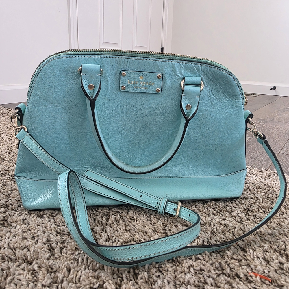 Kate Spade Turquoise Leather Satchel with Detachable Strap
